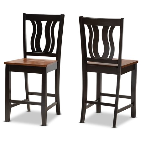 BAXTON STUDIO Fenton Modern Two-Tone Dark Brown and Walnut Brown Finished Wood 2-PC Counter Stool Set 176-11416-Zoro